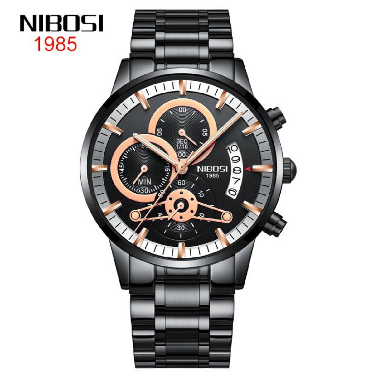 NIBOSI Horloge 2309 - Zwart-Bronskleurig - Heren - Quartz - Chronograaf - Stalen Band - Luxe en Opvallend