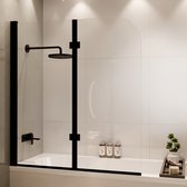 Lomazoo Badwand Caracas -120x140cm - Zwart - Nano Coating Anti-kalk - 2delig - Draaibaar-helder Glas