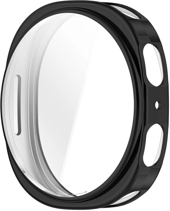 Zwarte beschermhoes voor een smartwatch met een transparant scherm.