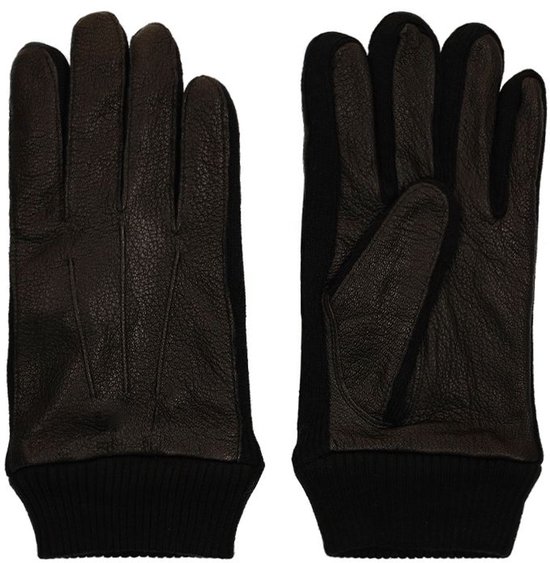 Gants noirs en cuir pour hommes avec poignet en tricot.