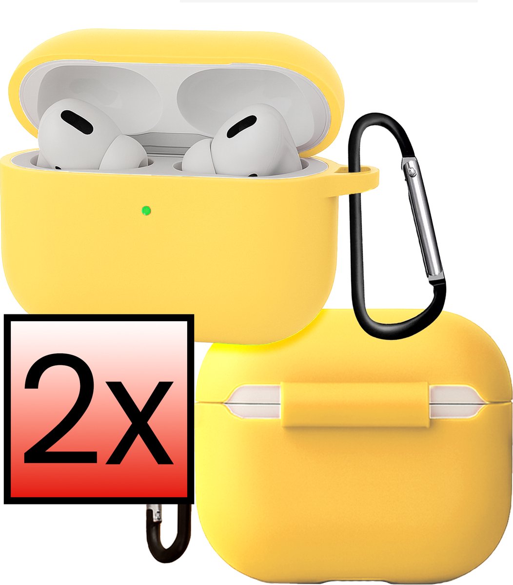 Hoes - Geschikt voor Apple Airpods Pro 3 - Siliconen Hoesje met Clip - Silicone Case Cover - Geel