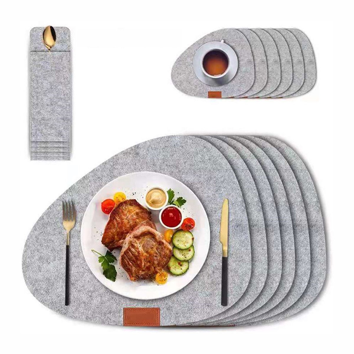 Tafelsets-Waterafstotend-Placemat-Onderzetter-Lichtgrijs