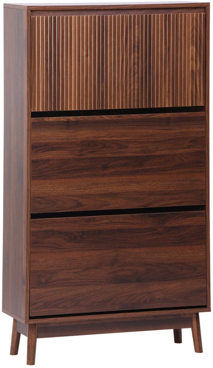 sweeek - Schoenenkast 3 kleplades houtdecor deels gegroefd 75cm - linear