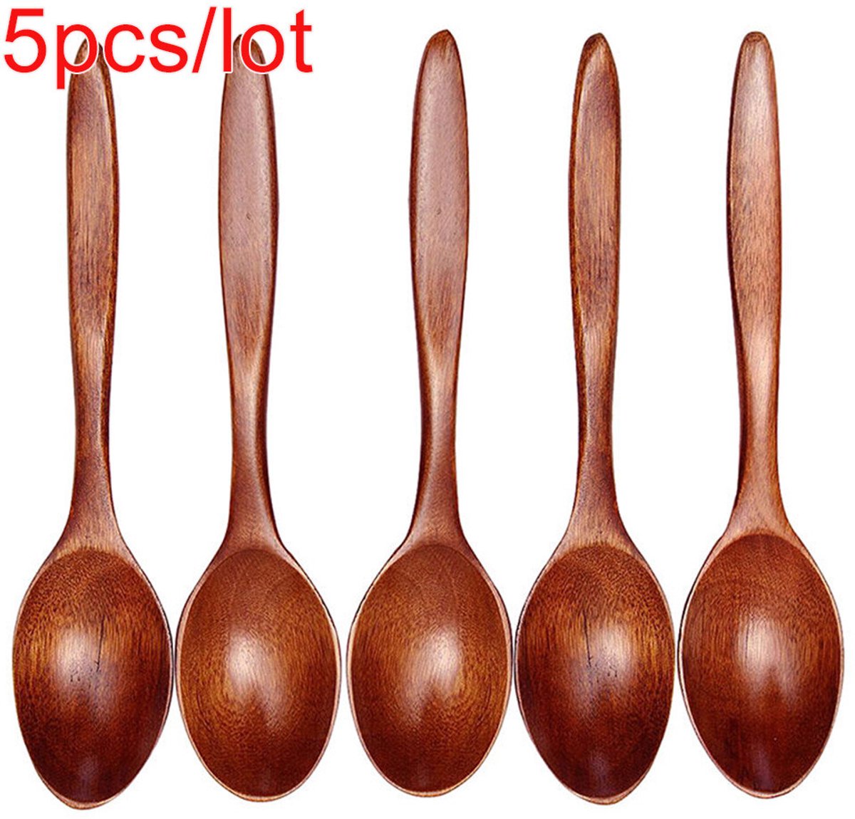 5-Pack Keuken Houten Lepel Bamboe Kookgerei Soep Theelepel Bestek
