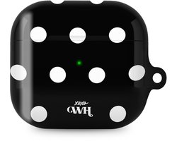 xoxo Wildhearts hoesje geschikt voor AirPods 4 - Polka Dots (Zwart) - Ook als telefoonhoesje verkrijgbaar - schokbestendige case - koptelefoonhoesje - Beschermhoes met stippenpatroon - Zwart met witte stippen