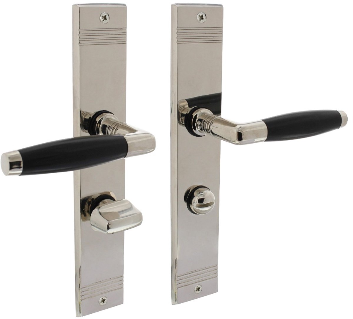 Intersteel Deurkruk Ton basic met schild rechthoekig met rillen 235x43mm wc 63/8mm nikkel/zwart