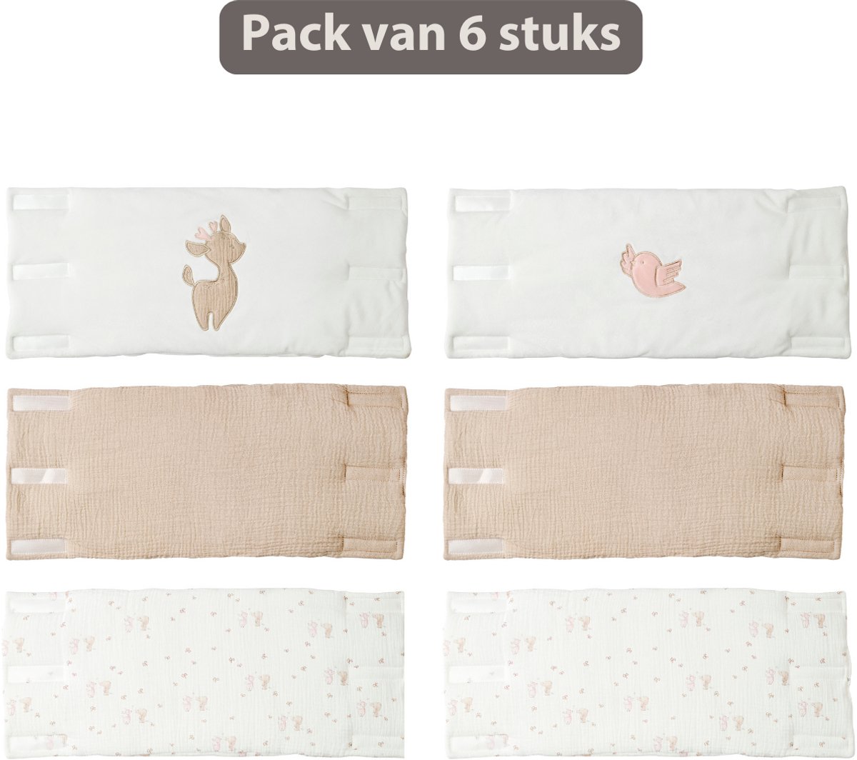 Nattou FanFan Bedbumper Set - Baby Hoofdbeschermer - 20 cm x 20 cm - 6 stuks