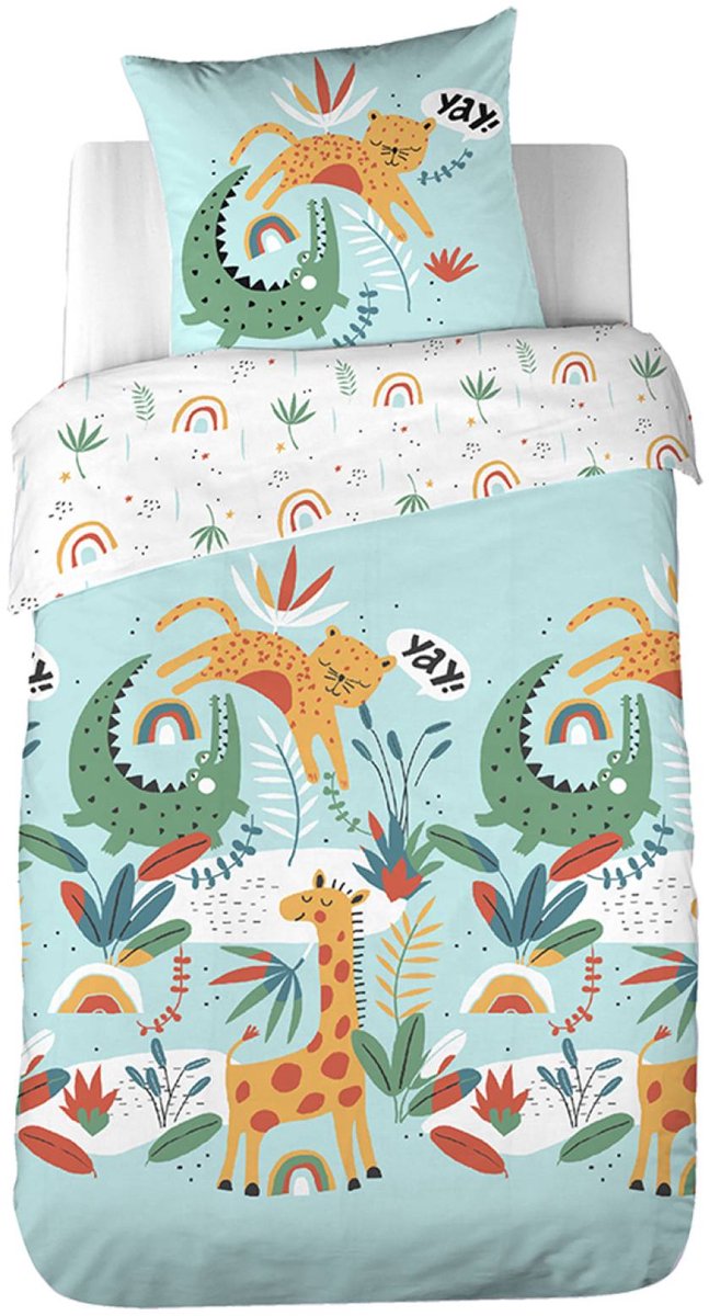 sweeek - Katoenen beddengoedset omkeerbaar met savanne / regenboogprint eenpersoons 140 x 200cm - tanzania