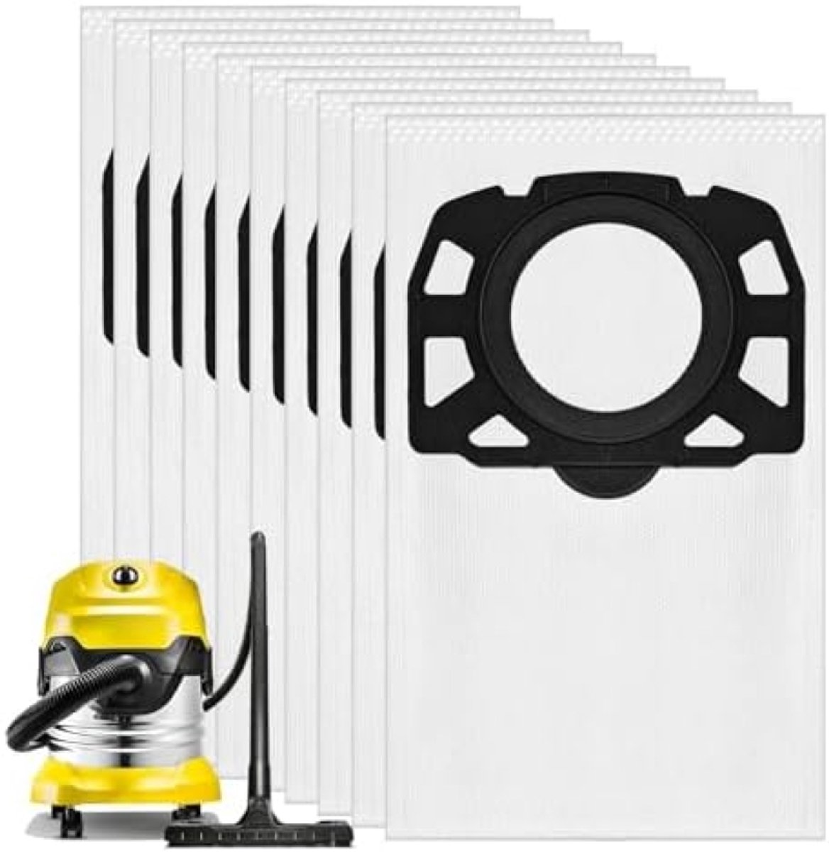 PromoHome 10 stuks stofzuigerzakken voor Kärcher nat/droogzuigers - Vervangende filterzakken geschikt voor WD4, WD5, WD6, MV4, MV5, MV6 modellen - Geschikt voor nat en droog gebruik