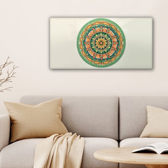 Tableau sur toile Hippie - Mandala - Vert - Boho - Fleurs - 80x40 cm - Décoration murale