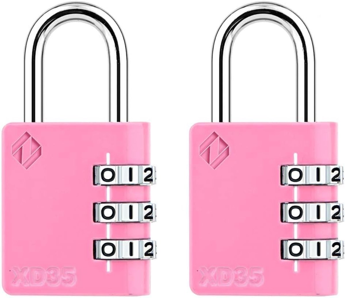 Klein en Heavy Duty 3-cijferig Combinatiehangslot - Roze - 2 Packs
