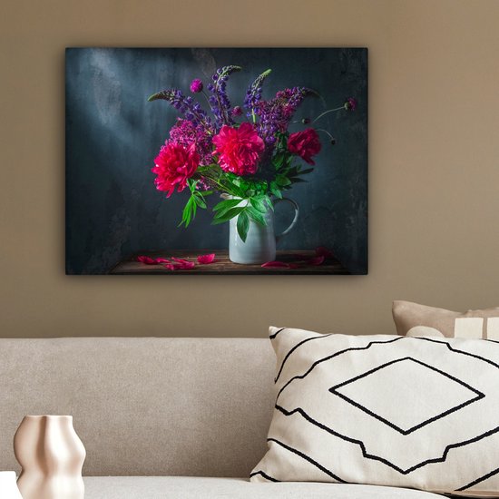 Peinture sur Toile Couleurs - Pivoine - Nature Morte - 40x30 cm - Déco Décoration murale