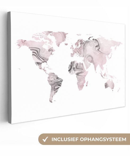 Wereldkaart avec des bandes de peinture violettes sur fond blanc 30x20 cm