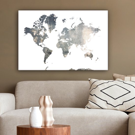 Wereldkaart du béton brut sur fond blanc 60x40 cm