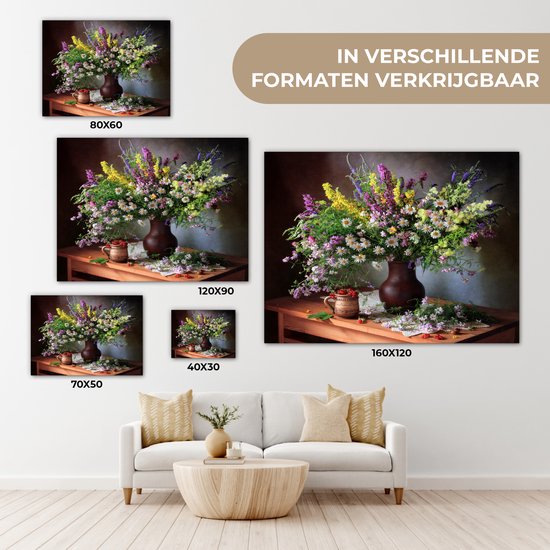 Toile Peinture Fleurs - Tableau - Nature Morte - 160x120 cm - Décoration murale XXL