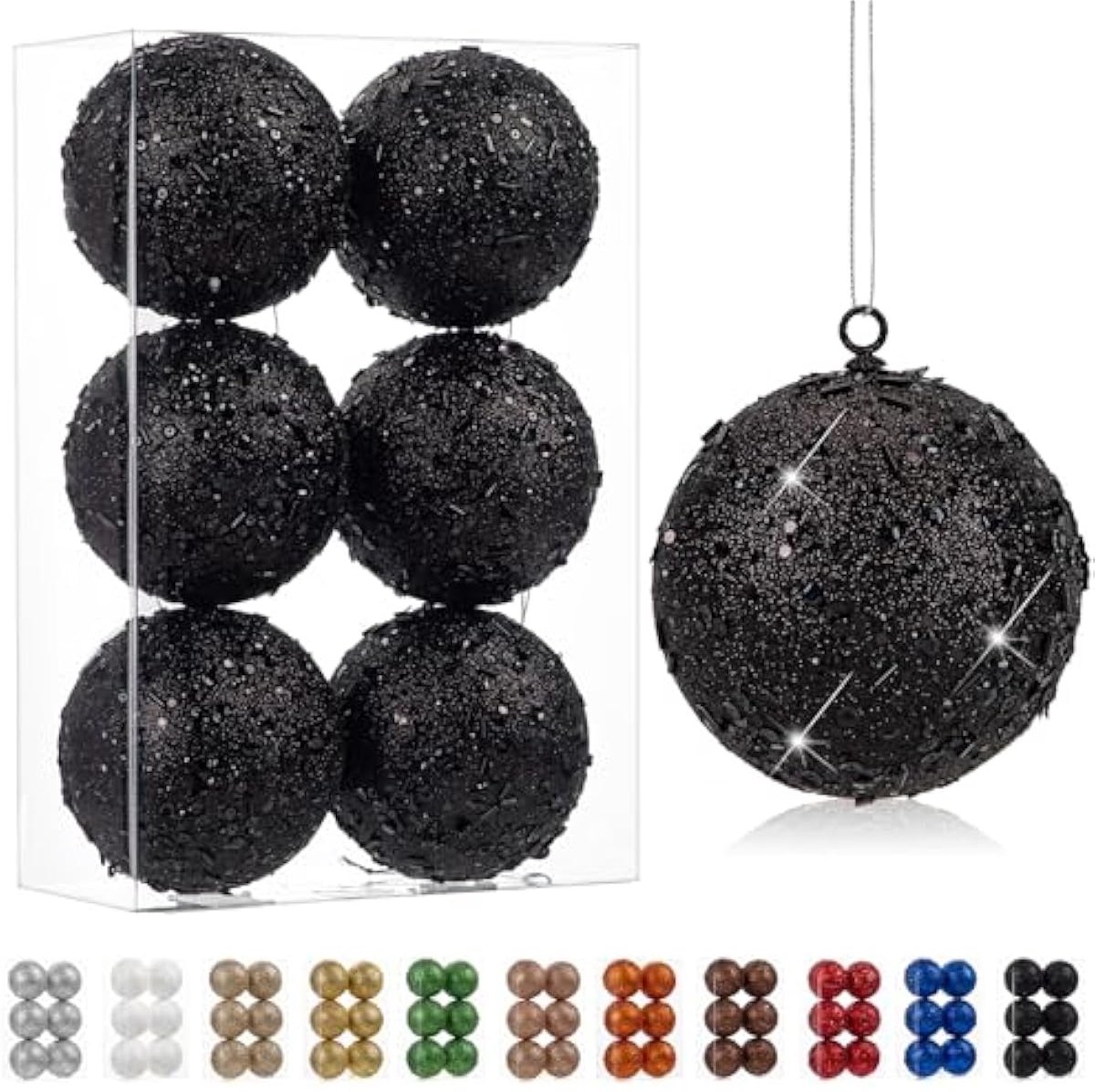 Set van 6 grote zwarte onbreekbare kerstballen voor decoratie, Kerstmis, Halloween.