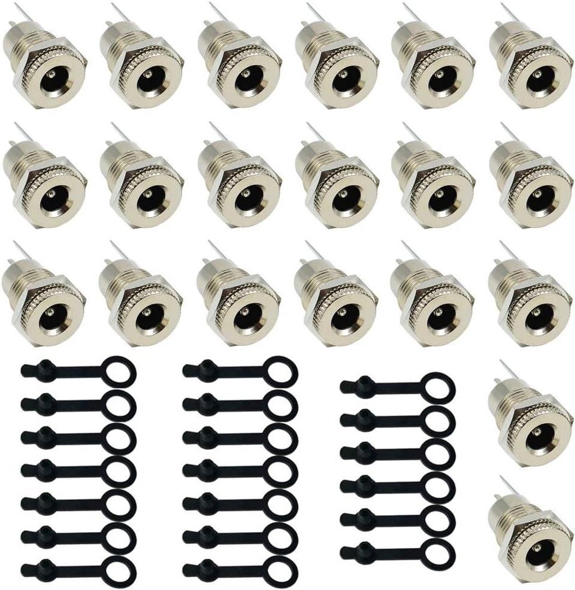 JHubers Goods - 20 Stuks Premium DC Power Sockets, 2,1 x 5,5 mm Jack Connector Met Stofdichte Dop - Paneelmontage Adapter |