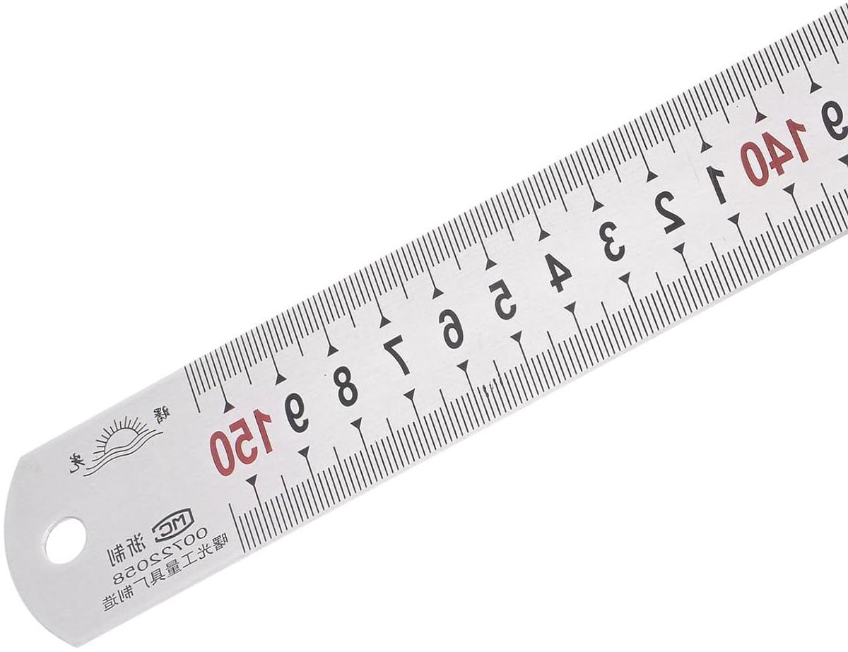 JHubers Goods - Roestvrijstalen liniaal - 150 cm/60 inch | Dubbele leesgereedschappen voor architectonisch ontwerp | Zilverkleurig | Meetgereedschap met rechte rand