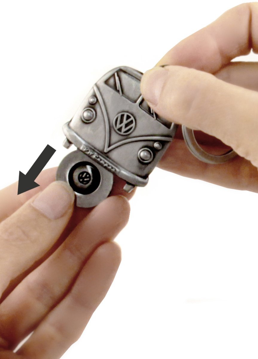 BRISA VW Collection - Volkswagen metalen sleutelhangerring met winkelwagenchip sleutelaccessoire sleutelhouder T1 Bulli Bus-design (zilver)
