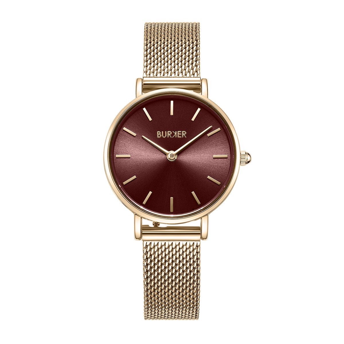BURKER Ruby Petite Horloge Dames - Rond - Goud Burgundy - Milanese Band - 28 mm