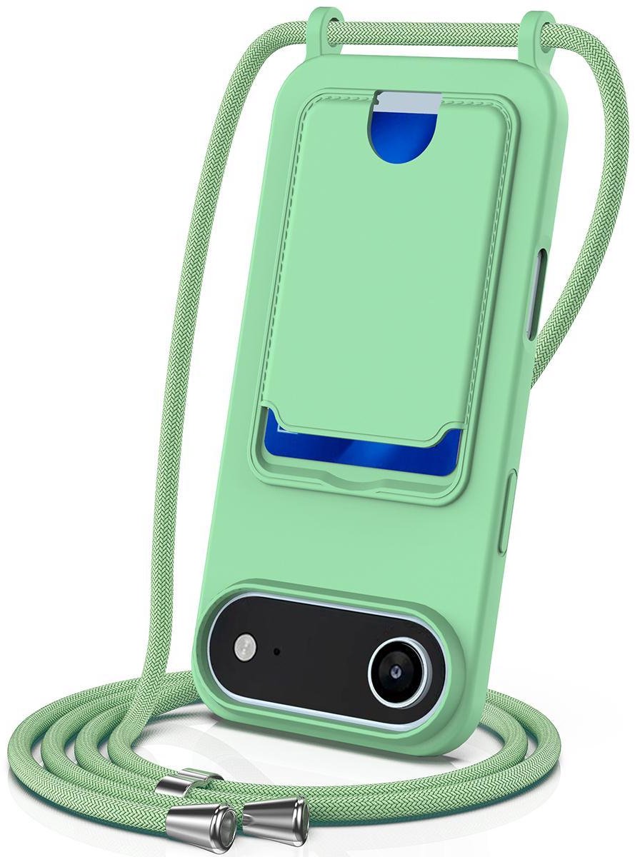 Mobigear Telefoonhoesje geschikt voor Apple iPhone Air Siliconen met Kaarthouder | Mobigear Lanyard Card Hoesje met koord en Pasjeshouder | Kaarthouder voor 1 Pasje | hoesje met koord Telefoonhoesje voor Pinpas / OV Kaart / Rijbewijs - Groen