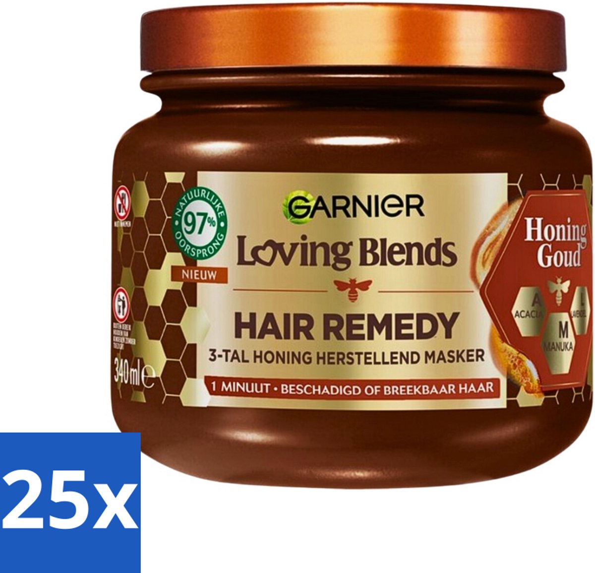 25 x Garnier - Loving Blends Honing Goud - Hair Remedy Haarmasker - Beschadigd & Breekbaar Haar - 340 ml - Haarmasker - Haarbeschadiging - Gespleten Punten - Haarbreuk - Haarscheuren