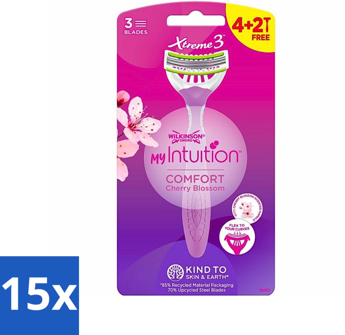 15 x Wilkinson - Wegwerpscheermesjes - Xtreme 3 My Intuition - Comfortabel - 6 mesjes - Voordeelverpakking - 15 stuks