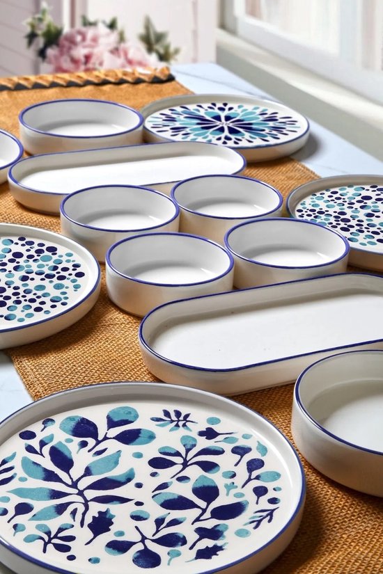 Asir - Ontbijtset - 14-delig - Blauw en Wit