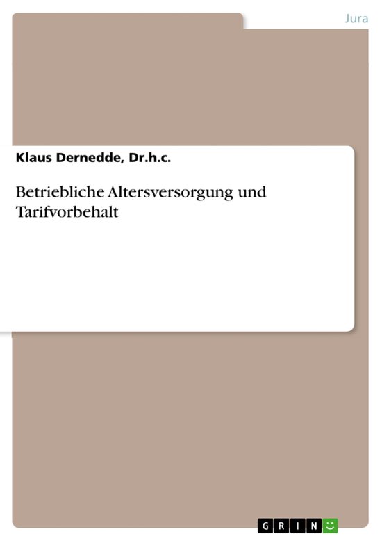 Betriebliche Altersversorgung und Tarifvorbehalt - cover