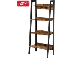 Hoppa! Boekenkast Industrieel - Bruin/Zwart - 4 Niveaus - Hout/Metaal - 56 x 34 x 137.5 cm (B x D x H)