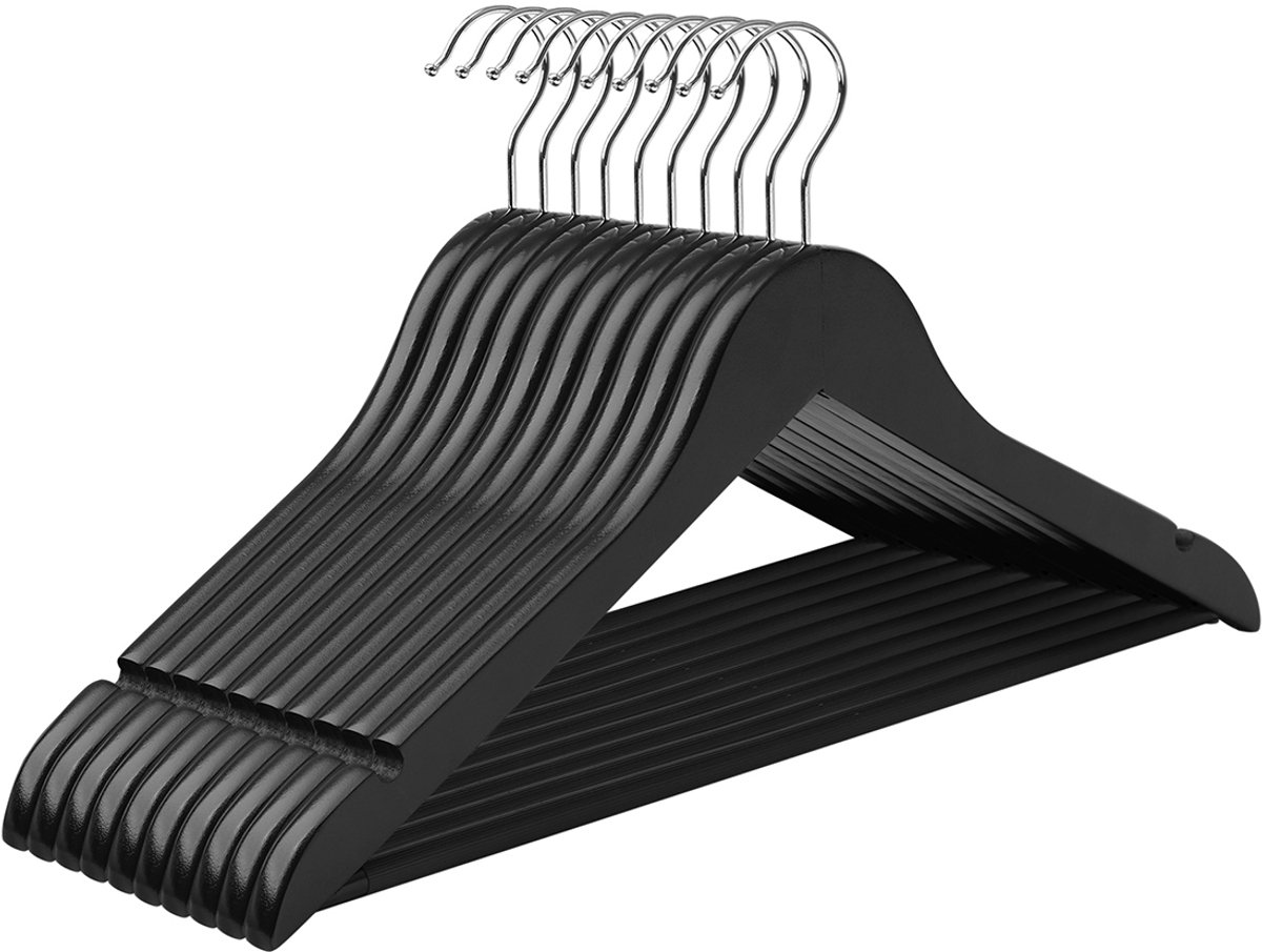 Hoppa! - Houten kleerhangers - Set van 10 - Zwart - 360° draaibare haken