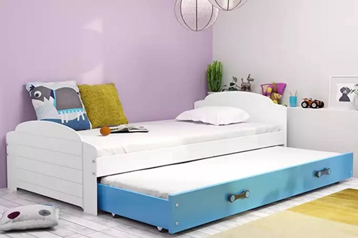 BMS - Pull-Out Jeugdbed - 90x200 cm - Wit/Blauw