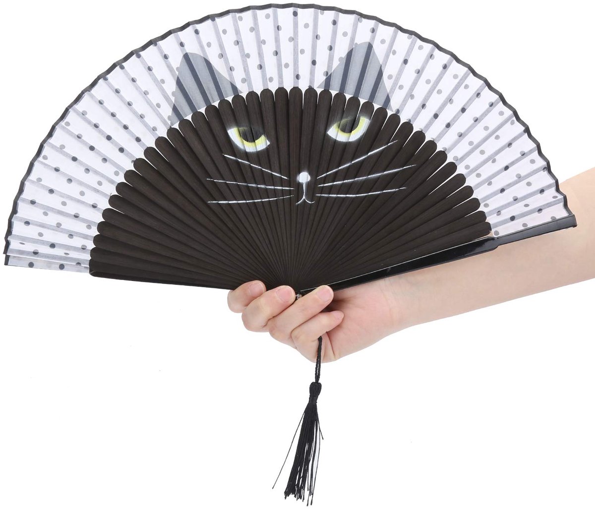 Bamboe vouwvakken, geschilderd Inkjet cartoon kattenpatroon handwaaier voor bruiloftsfeest feest dans drama prop