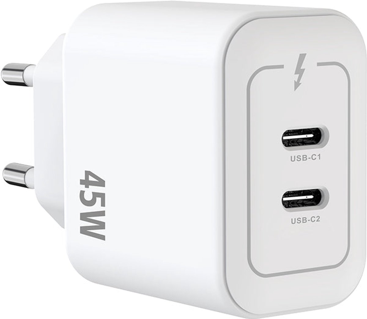 Rixus RXHC45 GaN Double USB-C Power Adapter 45W White