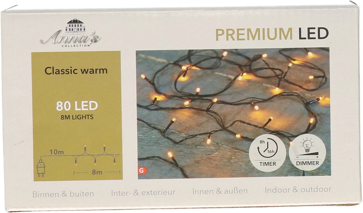 Anna's Collection Kerstverlichting premium - 80 led lampjes - warm wit - 800 cm - lichtsnoer - dimmer - kerstlichtjes - kerstlampjes