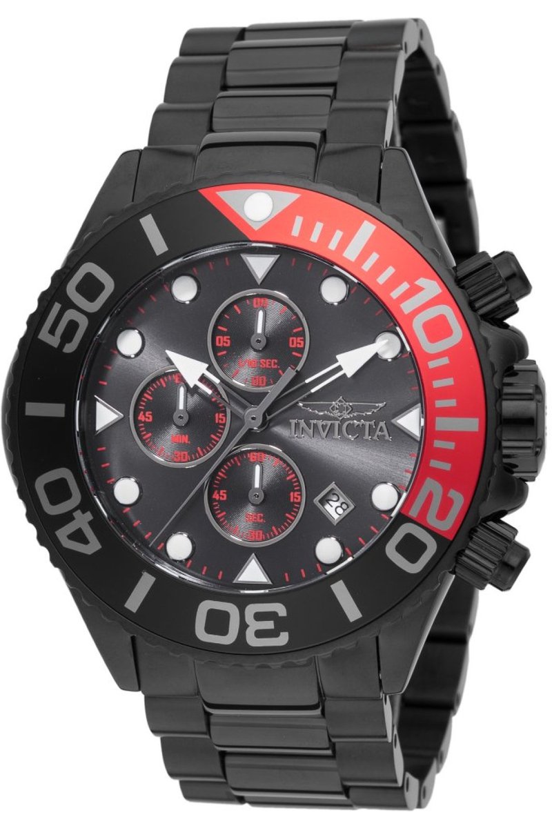 Invicta Grand Diver 48591 Heren Horloge - Waterdicht - Analoog - Quartz Uurwerk - Roestvrij Staal met zwarte Wijzerplaat - 52mm