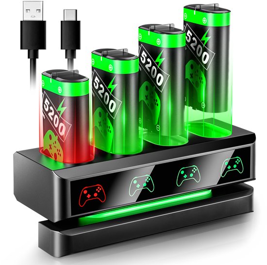 Gloovon® - X-Box Oplaadstation - Xbox One Series X Controller Batterij Oplader - met 4x Batterij Pakket - Series X/S ONE X/S - Accu pack