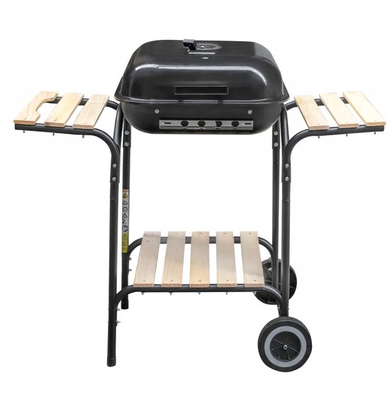 Mega-M Houtskoolbarbecue Wagen - Met Deksel en Verchroomd Rooster - Verrijdbaar - 2 Zijtafels - Geëmailleerde Vuurpan - Voor Tuin en Terras van Merkloos — afbeelding 4