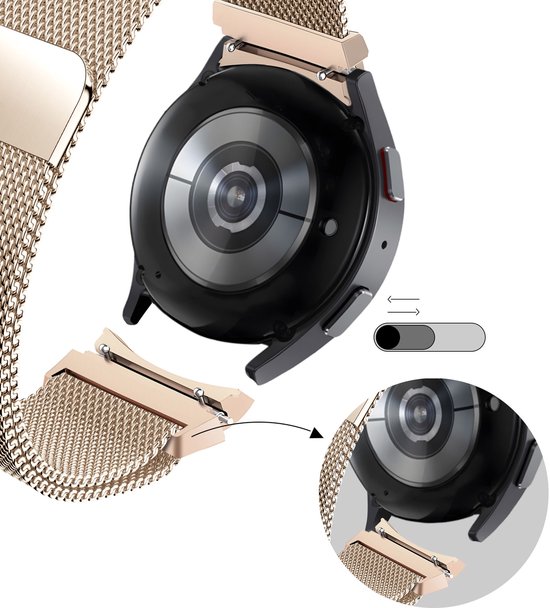 Bracelet passant milanais Bandz adapté pour Galaxy Watch 6 / 6 Classic / 5 40 mm & 44 mm / 5 Pro / 4 & Watch 4 Classic - Matériau en acier tressé de haute qualité - Bracelet milanais avec fermoir magnétique - or rose