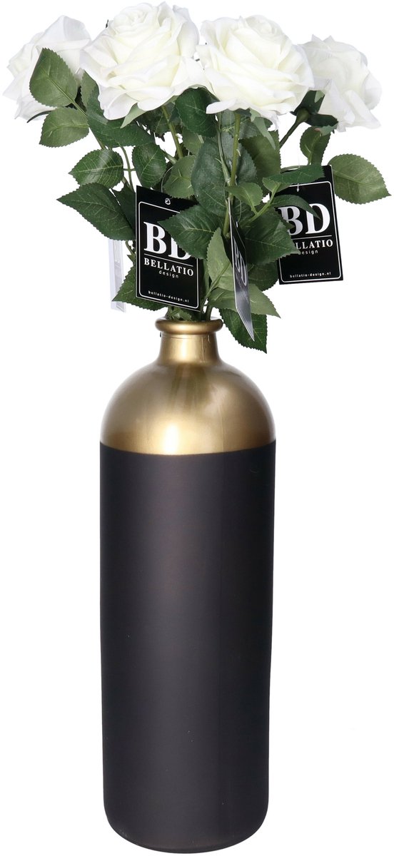 Bellatio Design Kunstbloem Roos Dijon - 8x - 64 cm - wit - zijde kunstbloemen - Boeket - stelen - rozen