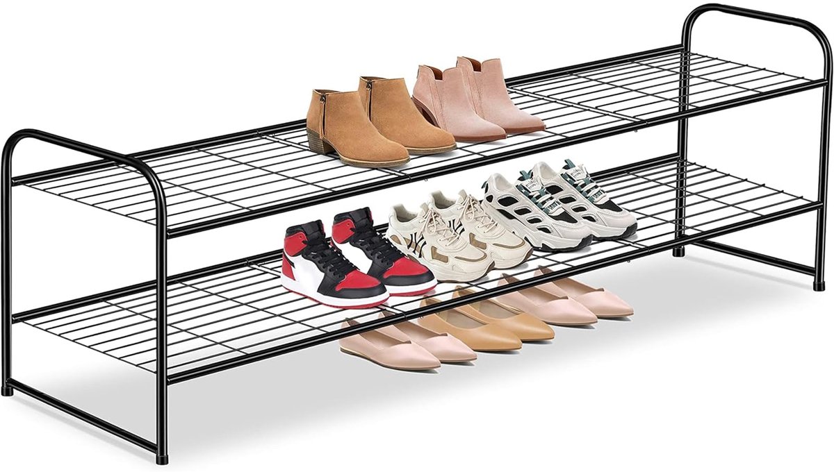 Ibenzoa® Ruim en veelzijdig metalen schoenenrek met twee lagen voor 18 paar schoenen