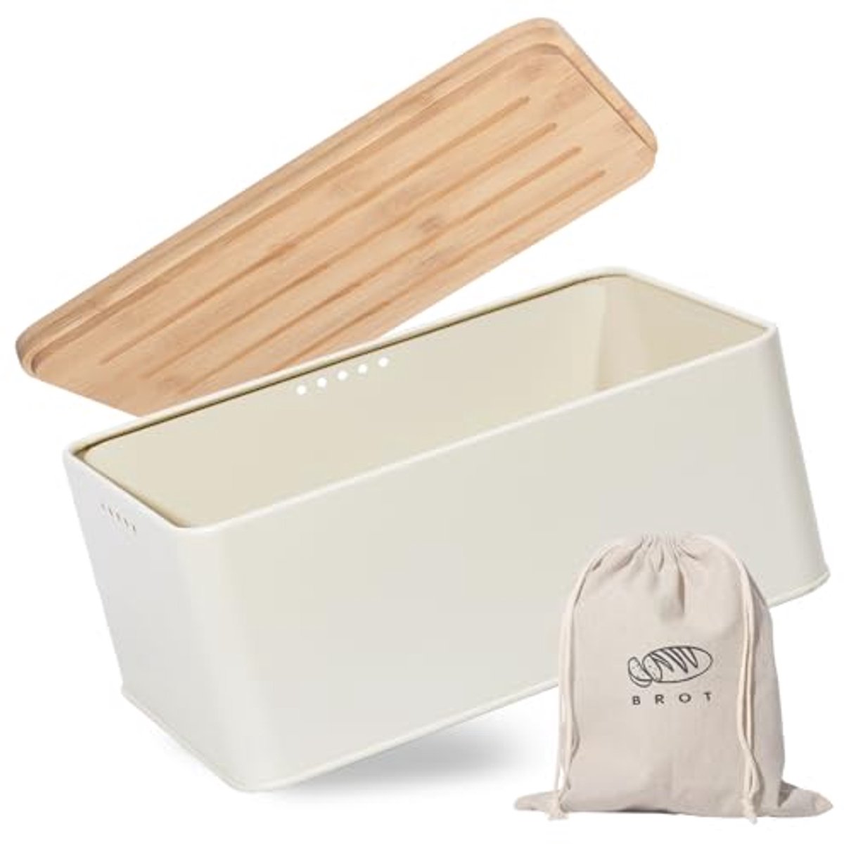 Broodtrommel met Snijplank en Houten Deksel - 33 x 21 x 15 cm - Matte Broodtrommel met Ventilatie voor Langdurige Frisheid