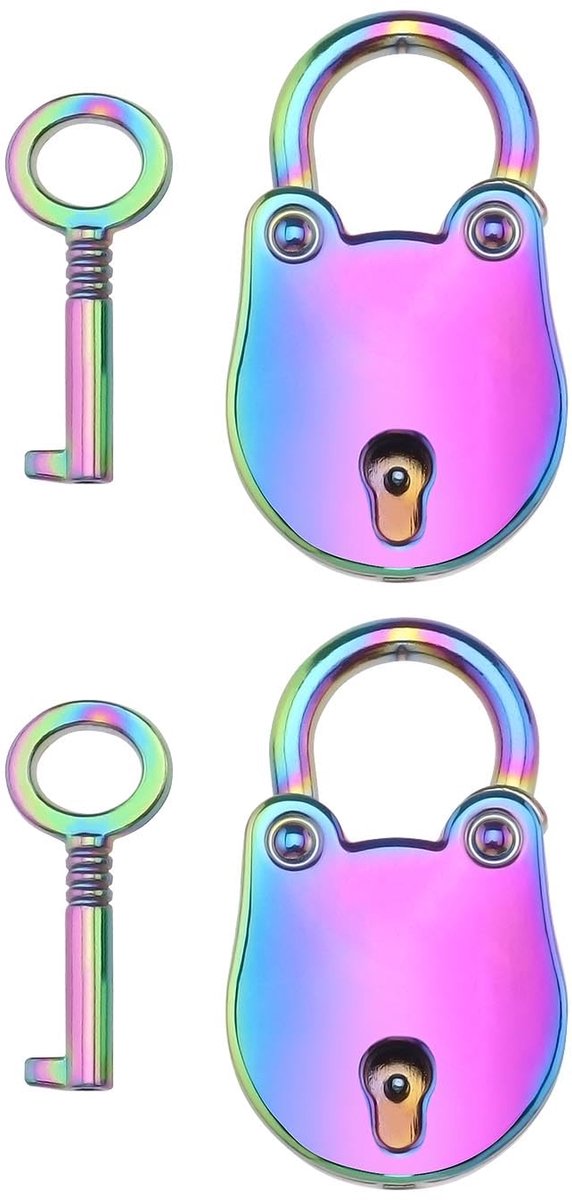 Cute Colorful Mini Padlock with Keys, Zinc Alloy, Small Lock for Notebooks, Diaries, Jewelry Box, Purses, Handbags, Backpacks, Cabinets, 2 Pieces
