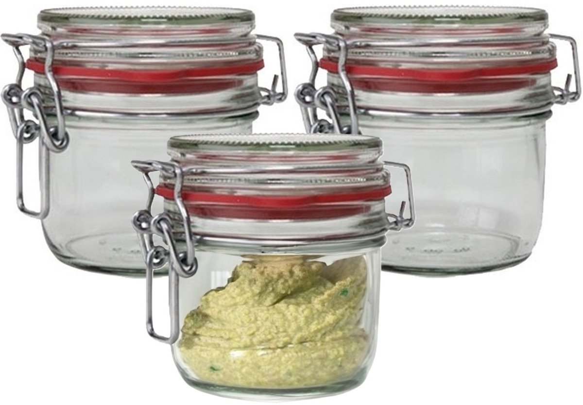 Weckpot/inmaakpot - 3x - glas - 125 ml - met beugelsluiting - transparant - Voedsel voorraadpotten