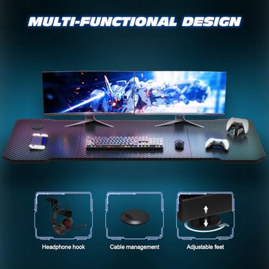 Gaming Bureau 120x60CM - Ergonomisch PC Bureau met Cool Z-Vorm en Hooftelefoon Haak van Merkloos — afbeelding 2