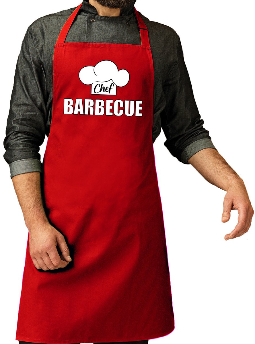 Chef barbecue schort - keukenschort - rood - voor heren - kookschort - BBQ - Vaderdag cadeau