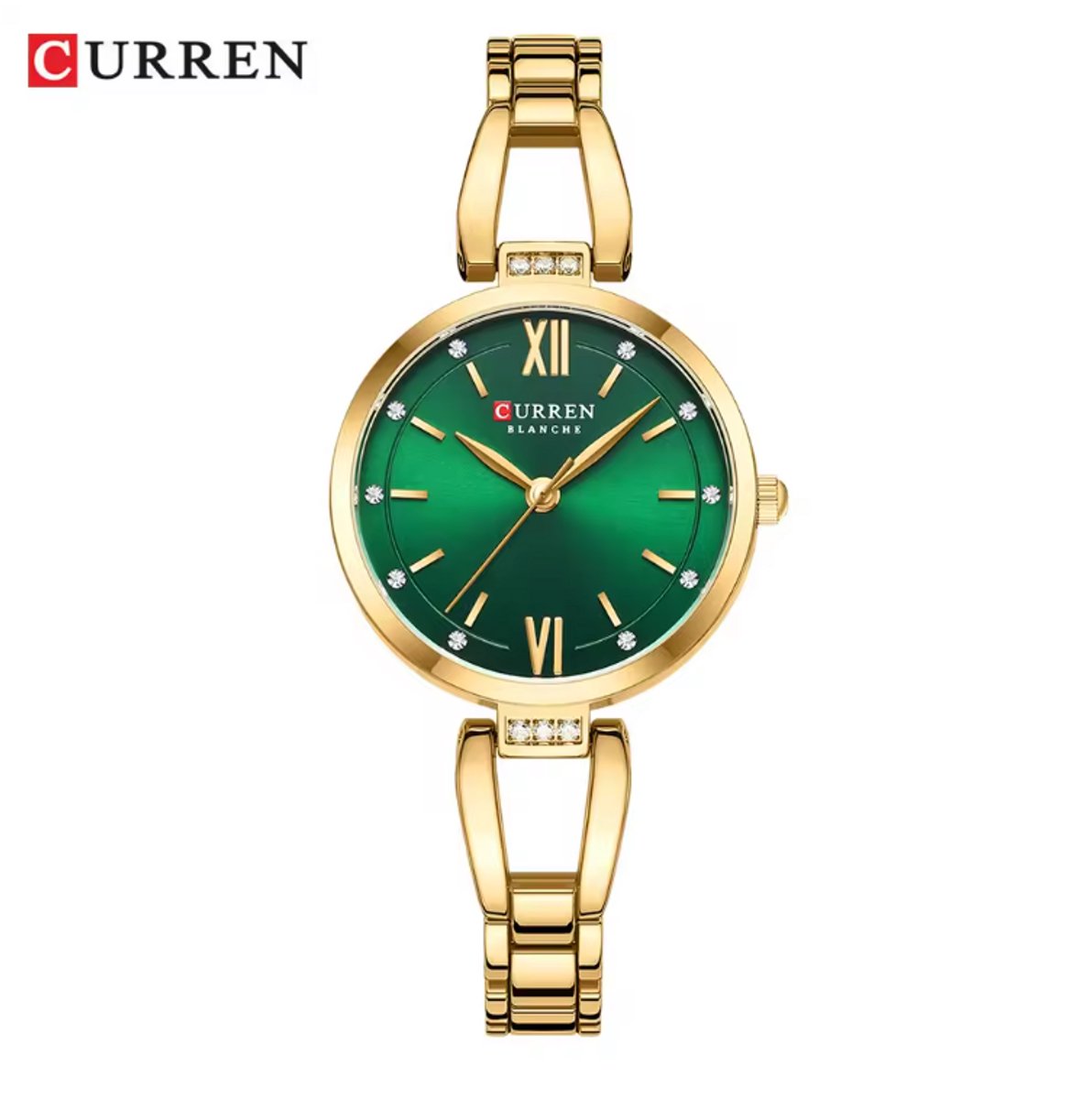 CURREN Horloge 9092 - Goudkleurig Groen - Dames - Quartz - 30 mm - Roestvrijstalen Band - Waterbestendig - Elegant Luxe