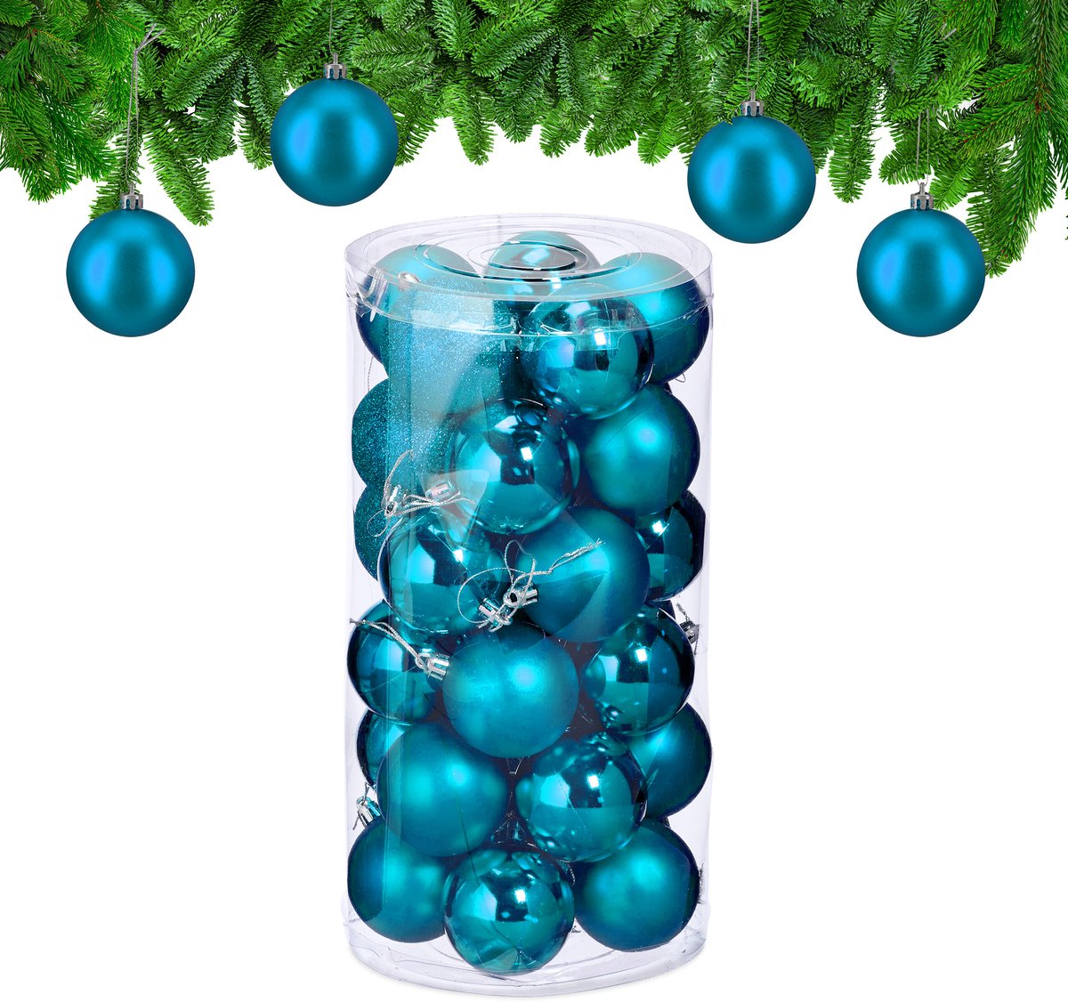 Kerstballen - set van 30 - plastic - Ø 6 cm - onbreekbaar - petrol