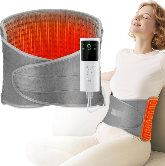 Warmtekussen-Verwarmingskussen voor verlichting van rugpijn voor mannen en vrouwen - Verwarmingskussen voor verlichting van menstruatiepijn - Machinewasbare verwarmingsband - Heeft 9 warmtestanden en 4 tijdsinstellingen (Grijs-125*30)