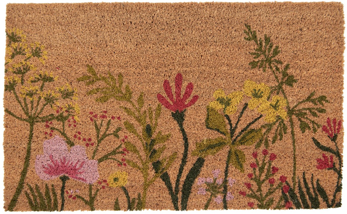 Clayre & Eef Deurmat 75x45 cm Bruin Kokos Bloemen